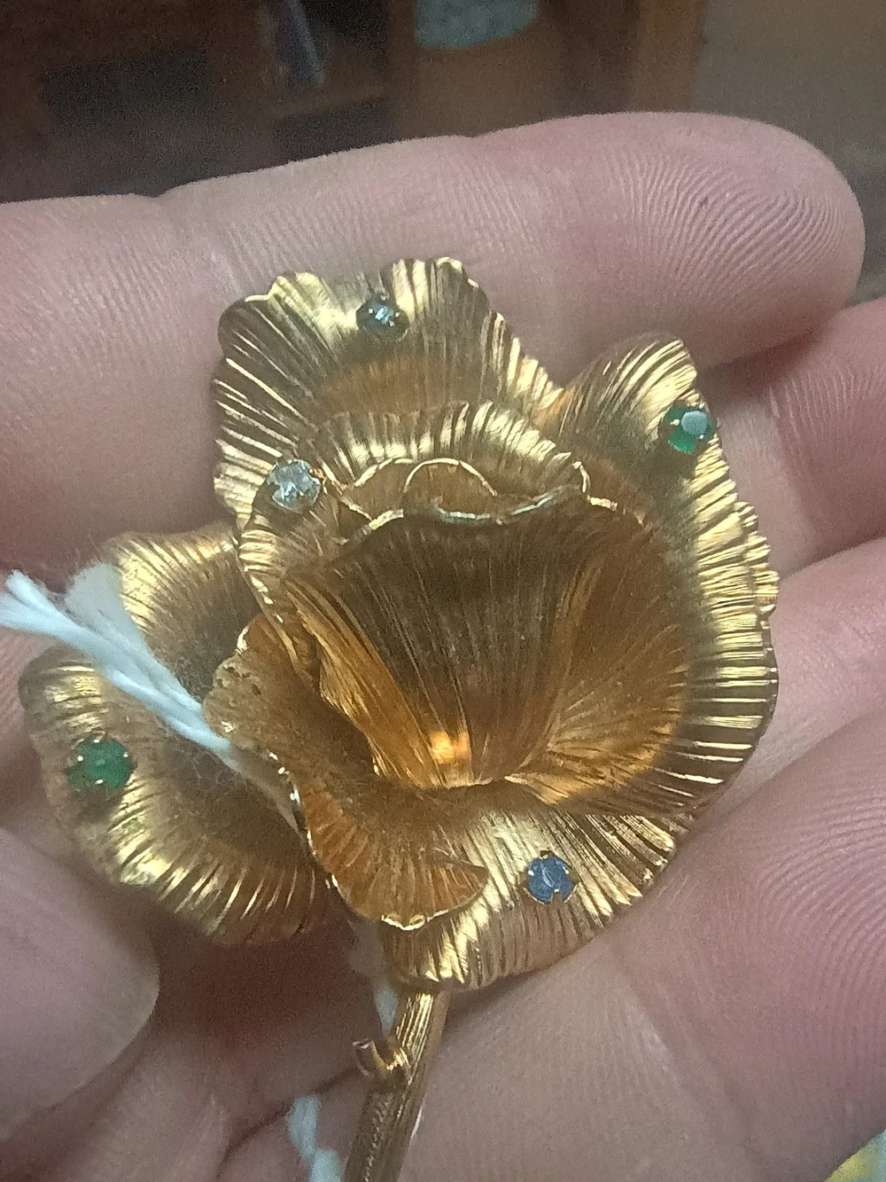 Gold-Tone Floral Brooch with Green Accent